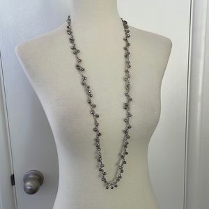 Macys Silver Tone Shiny Dangling Beads Long 30” Necklace with 7” Extender